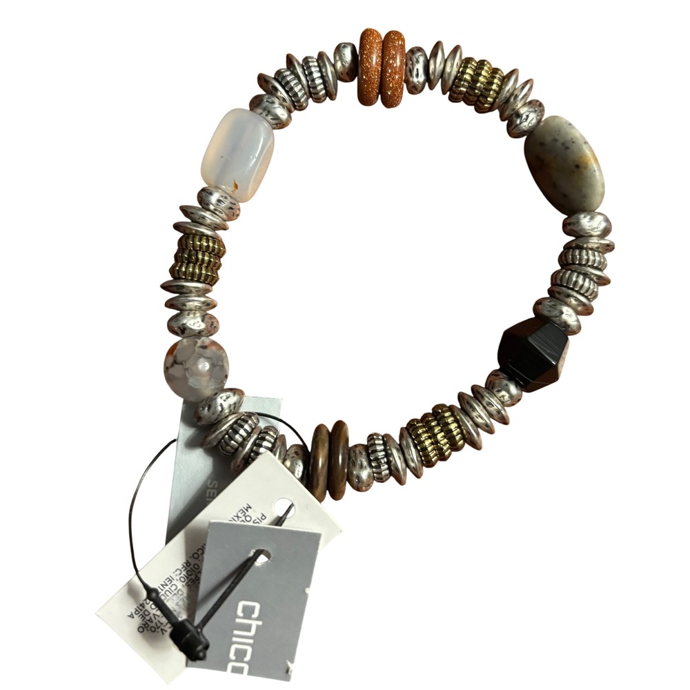 Chicos‎ Semi Precious Stone Stretch Bracelet Mixed Metal Boho Beaded Multicolor